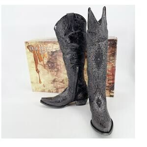 Old Gringo Women's 7 Celina Gray Crystal Studded Knee High Western Cowgirl Boots